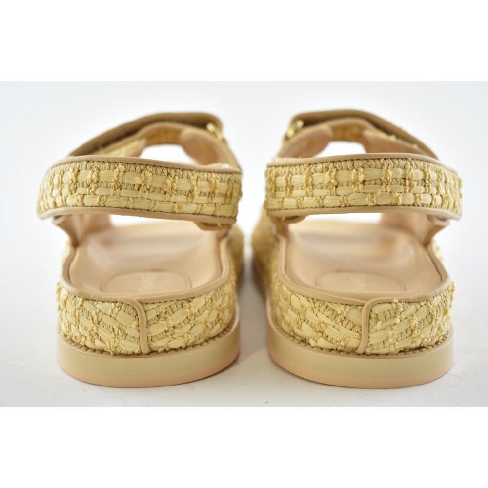 Chanel 21C Beige Raffia Pearl CC Logo Mule Slide Strap Flat Teva Dad Sandal 36 - Picture 11 of 12